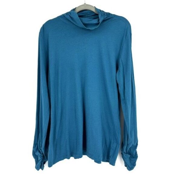 Nomadic Traders Pima Cotton Teal Ruched turtleneck Size XL Lightweight Active - Picture 1 of 8